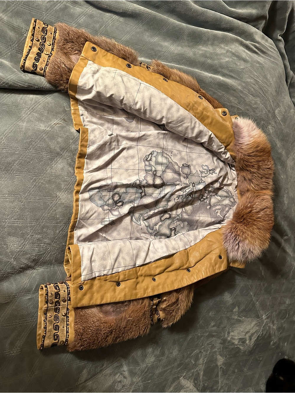 Luxurious Tan Fox Fur Jacket with Embellished Trim - Picture 11 of 11
